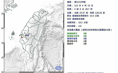 嘉義4:00規模4極淺層地震 整夜搖不停嚇醒網友：是前震就完蛋了!