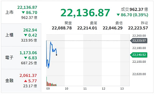 台股開盤》大盤震盪跌勢 分析師：電子權值股領跌 指數再測低點