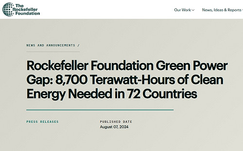 洛氏基金會：72個國家綠色電量差距 2050年部署電力是美國2倍