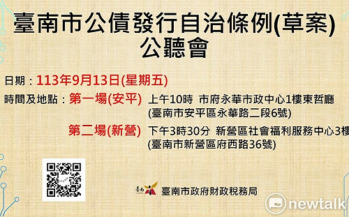 南市公債發行自治條例草案廣納民意  安平新營舉辦公聽會