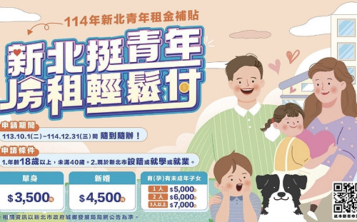 明年度新北市青年租金補貼 10/1起採隨到隨辦受理