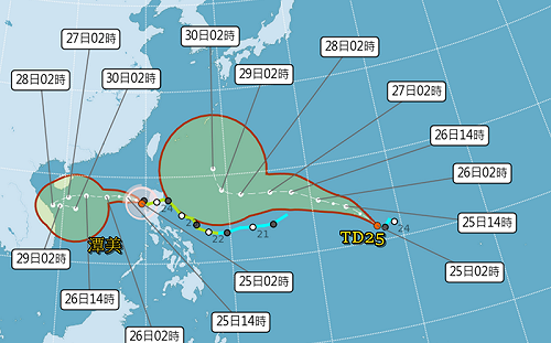 輕颱潭美外圍環流發威！4縣市超大豪雨紫爆 康芮颱風最快今晚生成