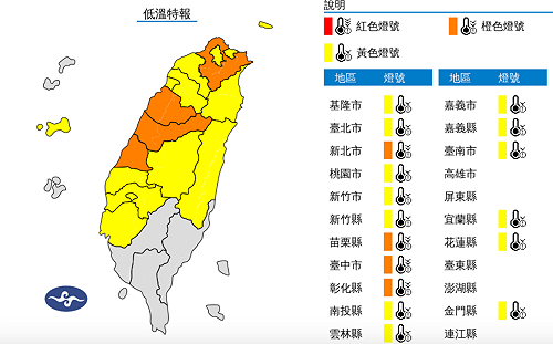 17縣市低溫特報！今晚起4縣市亮橙色燈號 低溫6度以下