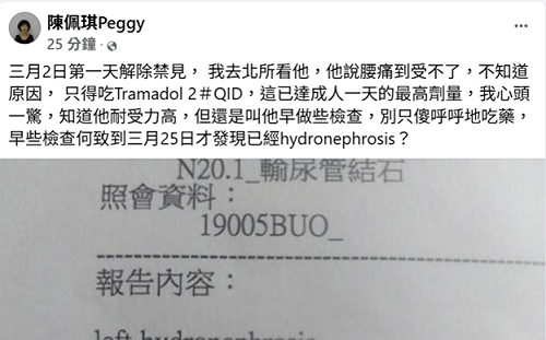 柯文哲羈押期間傳腎積水　陳佩琪質疑：早檢查怎會拖到3月25日