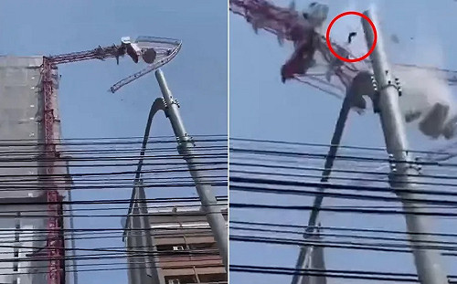 (影)緬甸強震震垮泰國曼谷吊臂！操作員37樓高甩飛｢臉部著地慘死｣