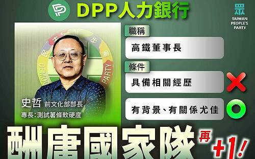 史哲接高鐵董座　民眾黨細數酬庸名單：綠早把公職變派系分贓平台 