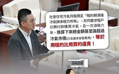 玩文字遊戲？議員批：北市社宅「以租代買」冷氣政策 比市價貴近4萬