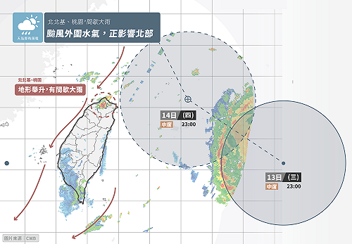 看圖秒懂泰利怎麼走！北北基桃注意間歇雨勢