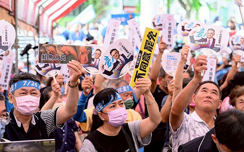 反罷免手舉牌出現「鮭魚」 黃健豪：造勢大會成政治迷因展