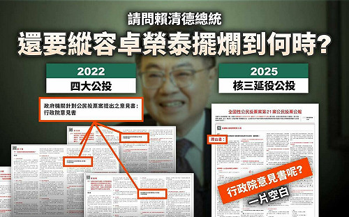 曝核三公投公報沒反方意見書  黃國昌:賴要縱容卓榮泰擺爛到何時