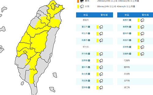 快訊》注意強降雨！15縣市大雨特報  氣象署：3地防大雷雨