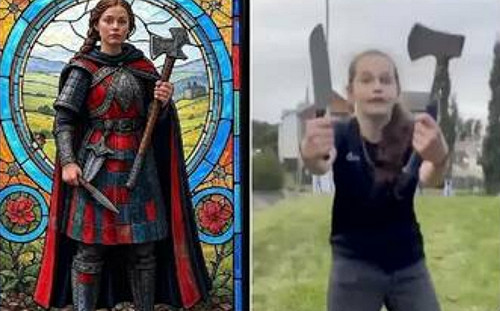 (影) 她持刀斧保護姊姊! 英少女成偶像 不滿非法移民犯罪 歐多國「捍衛國旗」遊行 