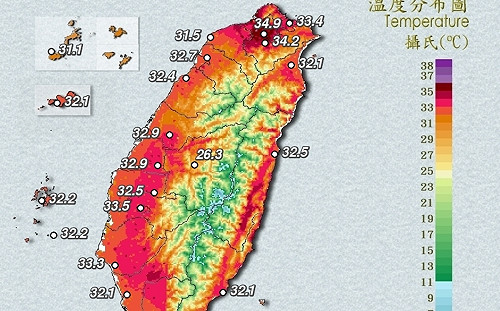 中央山脈以外一片紅！10縣市高溫特報 台北內湖飆38.1度高溫 