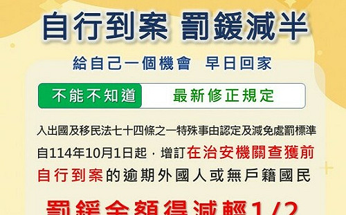 外籍人流管理新制今上路 內政部：自行到案 罰鍰減半