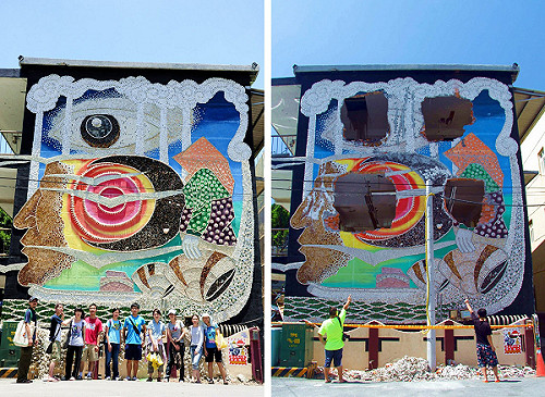 蚵貝壁畫遭鑿洞  台西人好心疼