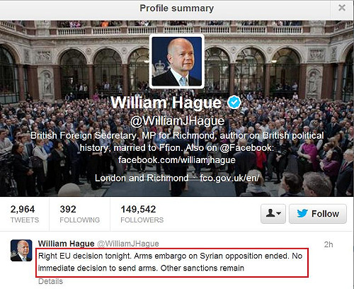 英外相：歐盟將解除對敘反對派武裝禁運