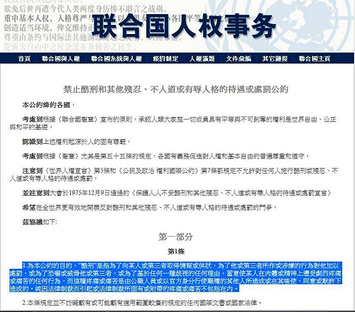 UN：使用他國酷刑所得證據是虛偽行為