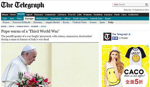 教宗警告：我們正邁向第三次世界大戰