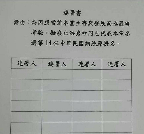 藍黨代表自發連署  廢洪提名改徵召朱