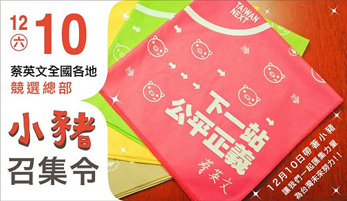 第一波小豬召集令  蔡總部號召12/10回娘家