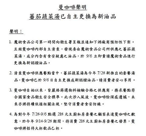 王品也中鏢！旗下「曼咖啡」湯品染餿