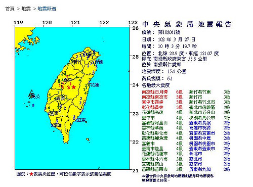 10:03 南投仁愛鄉地震  規模6.1