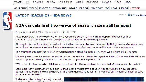 勞資糾紛無解  NBA本季前2周賽程取消