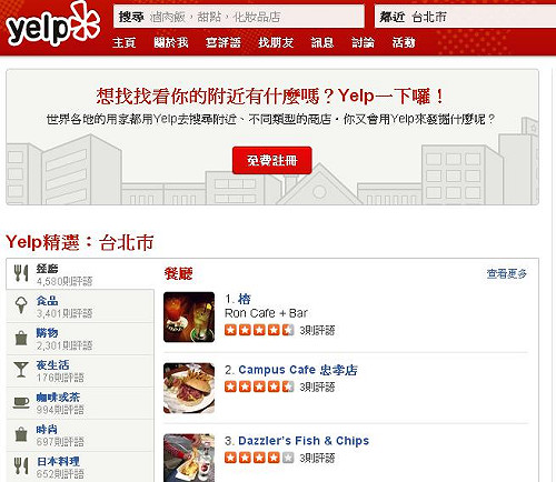 美國最大商家評論網站Yelp正式登台