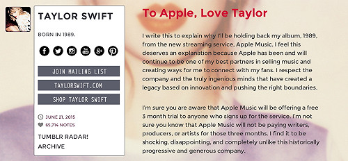 泰勒絲不滿試聽期不付費  蘋果立即改