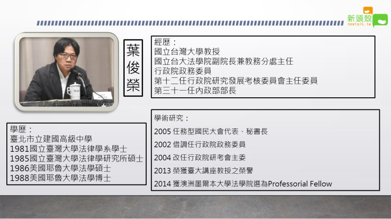 新任教育部長葉俊榮檔案。   圖：許志超/製圖