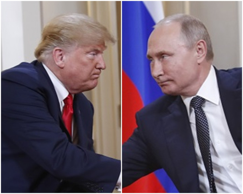 美國總統川普和俄羅斯總統蒲亭在他們備受矚目的峰會上，大談美俄破裂關係的和解。   圖：新頭殼合成