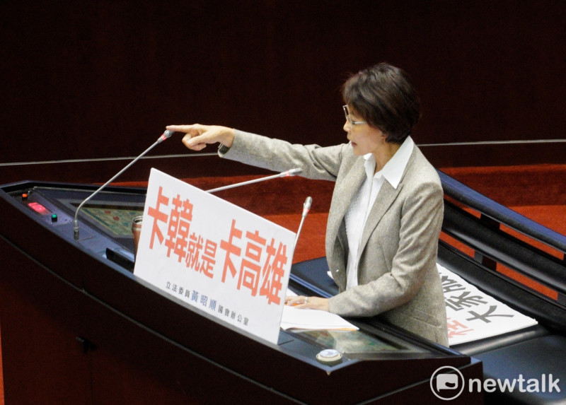 國民黨立委黃昭順在立院總質詢時，對著行政院長拍桌怒罵。   圖：張良一/攝