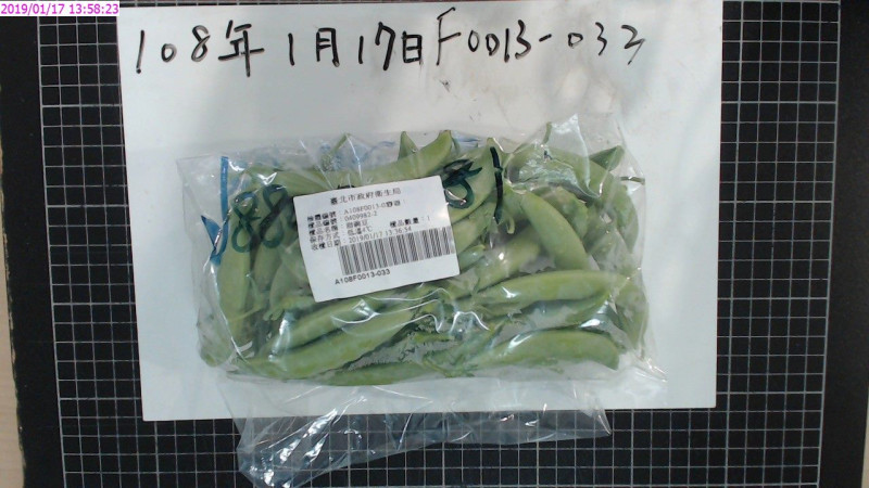 台北衛生局今年1月抽驗40件生鮮蔬果，其中一件甜豌豆檢出殺蟲劑脫芬瑞超出標準。   圖：台北市衛生局/提供