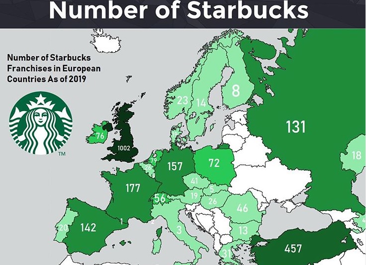 星巴克分店在歐洲的分布