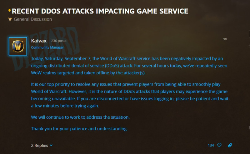 官方承認伺服器遭到DDoS攻擊。