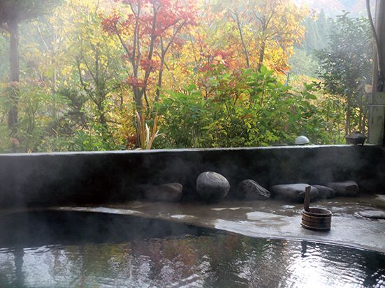邊泡溫泉，邊欣賞窗外的紅葉美景，極富日式情懷。圖：翻攝自www.akitafan.com.tw