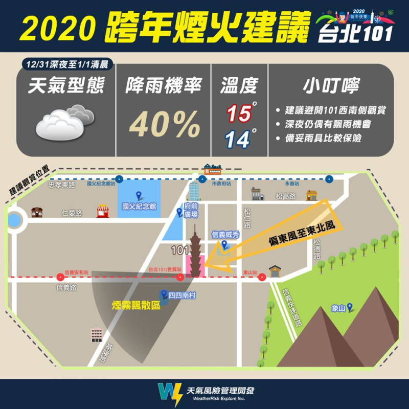 2020年台北101跨年煙火建議   圖：天氣風險公司/提供