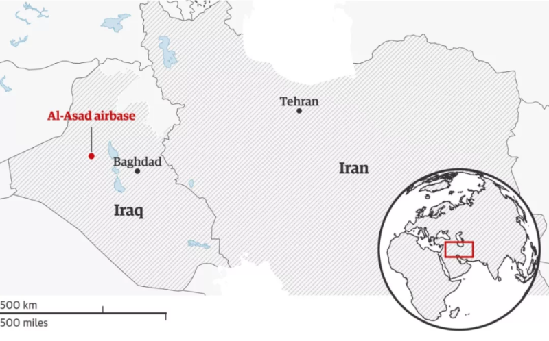 阿薩德基地是伊拉克第二大空軍基地，位於安巴爾省省會拉馬迪以西，是美國在伊拉克駐軍最多的地方。  圖：翻攝自微信