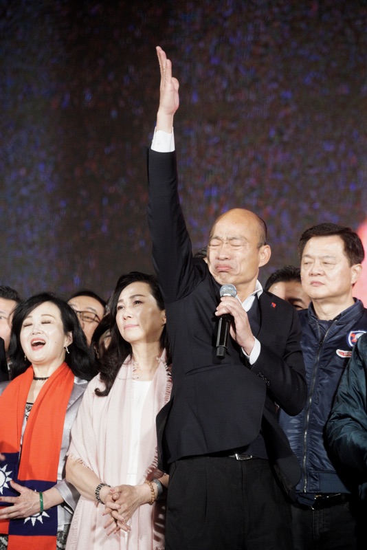 國民黨總統候選人韓國瑜出席在凱道舉行的造勢晚會。   圖：張良一/攝