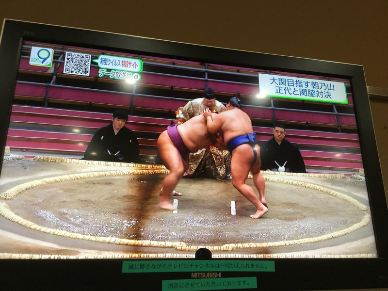 日本大小型活動幾乎全吿終止，連大相撲也是無觀眾比賽　圖：劉黎兒攝自NHK轉播畫面