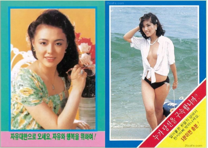南韓早期投向北韓的傳單，大打美女牌與自由生活，鼓勵北韓人民脫北。 圖 : 翻攝自觀察者網 