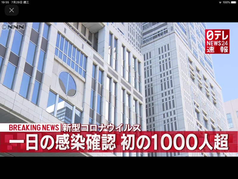 日本今天確診首次突破1000人創新高  圖:載自NTV官網