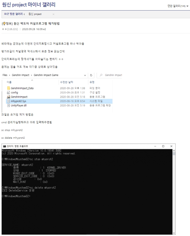 韓國玩家踢爆《原神》程式中有後門軟體 圖：翻攝自 dcinside 論壇