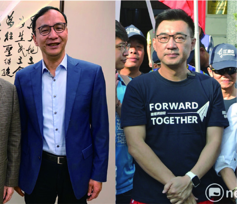 現任國民黨主席江啟臣（右）、前主席朱立倫（左）。   圖：資料照片、新頭殼合成