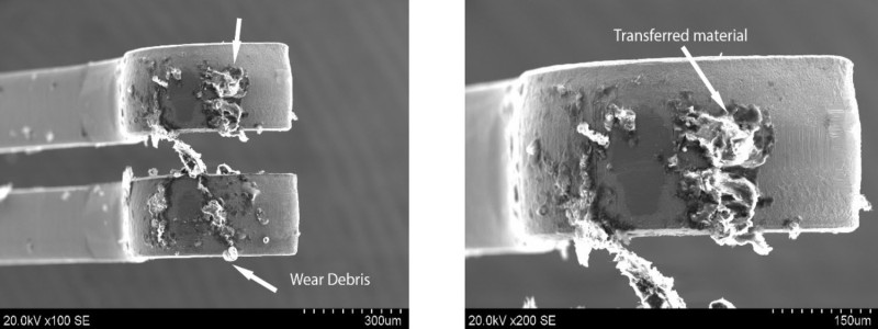 金屬墊片刮起軟碳電極產生的碎屑堆積在墊片與電極間，造成飄移。 圖：翻攝自Tousley Brain Stephens PLLC