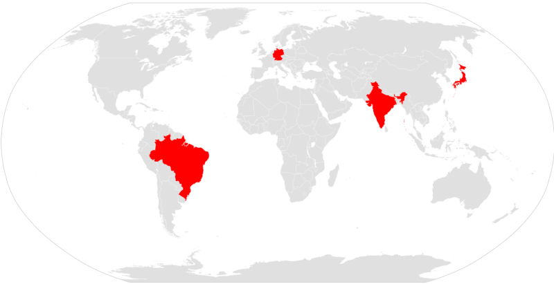 4國聯盟（G4 Nations）是指由印度、巴西、德國及日本4國組成的聯盟。 圖：取自維基百科