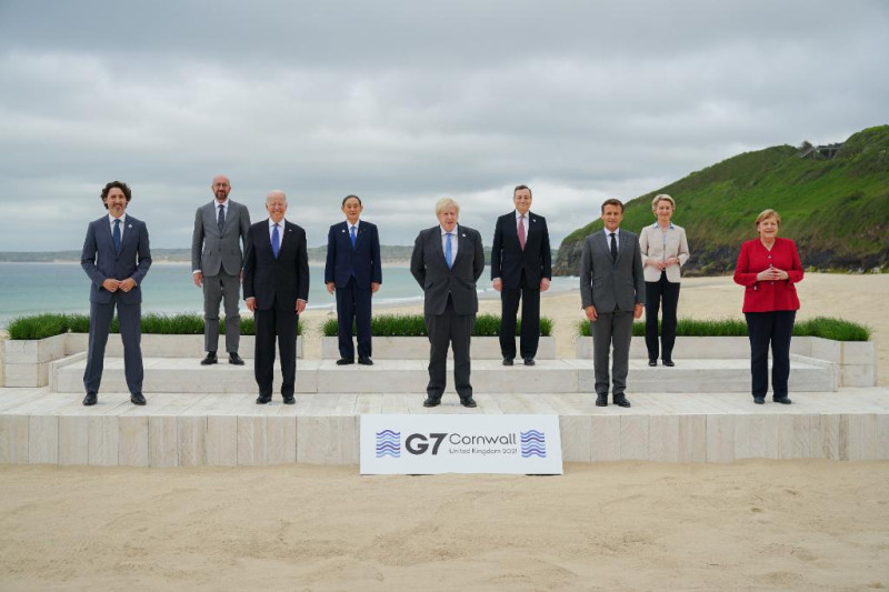 G7元首齊聚一堂。   圖：取自拜登twitter