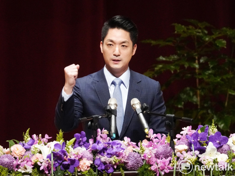 新任台北市長蔣萬安在台北市新卸任市長交接及就職典禮上致辭。   圖：張良一/攝