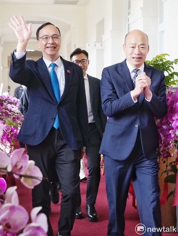國民黨主席朱立倫拜會立法院長韓國瑜，邀請參加426凱道抗議行動。   圖：張良一/攝（資料照）