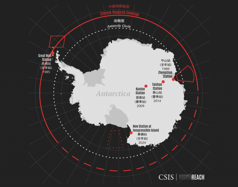 中國擁有的5座南極科學考察站。 （圖／CSIS／報呱翻譯）